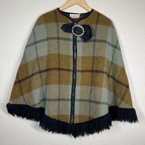 Vintage 60’s King of the Ponchos Country Place Wool Shawl Zip Front Buckle Plaid